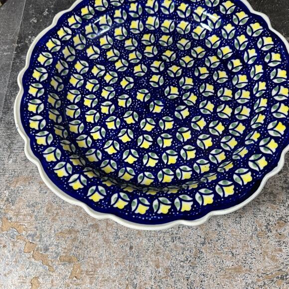 Polish Pottery Large Platter BOLESLAWCU Boleslawiec Poland 13in Ruffled Blue - Picture 8 of 9